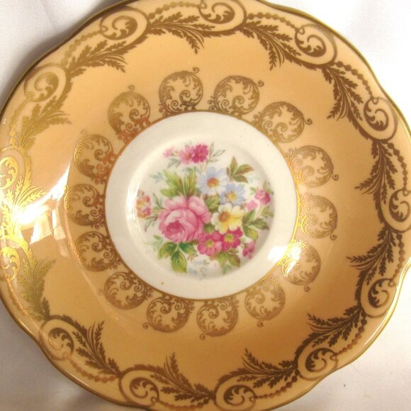 Foley Tea Cup and Saucer Hand Painted Floral Heavy Gold French Loop Handle H235 - Picture 4 of 10
